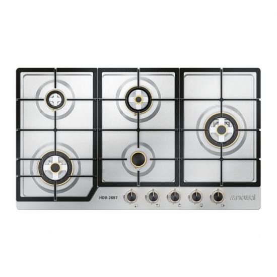 HOB-2697-5 - newal - 5-burner gas cooktop with brass finish - stainless steel surface