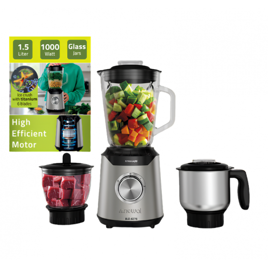 BLD-6276 NEWAL - 3-in-1 Glass Blender 1.5L 1000W – 6 Titanium Blades with Ice Crushing BLD-6276 NEWAL - 3-in-1 Glass Blender 1.5L 1000W – 6 Titanium Blades with Ice Crushing