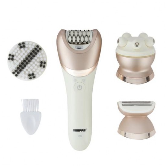 GLS86053 Geepas 4-in-1 Rechargeable Ladies Grooming Set -  Epilator, Shaver, Cleaning Brush & Massage Head