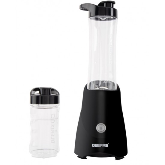 GSB44075N Geepas Personal Blender - 500W ماتۆڕێکی بەهێز لەگەڵ 2 شووشەی وەرزشی پلاستیکی، 570 ML & 400 ML