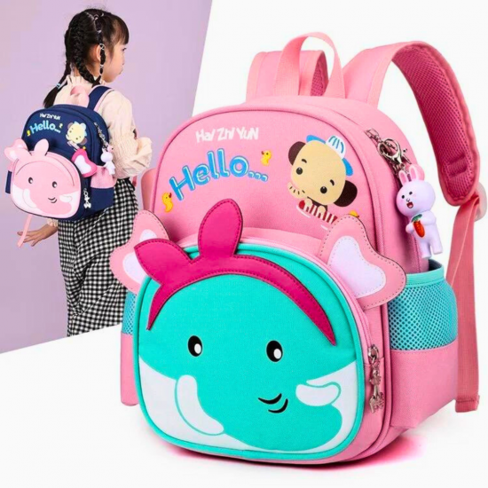 Children's girls' classic backpack with a rabbit and cat design Children's girls' classic backpack with a rabbit and cat design