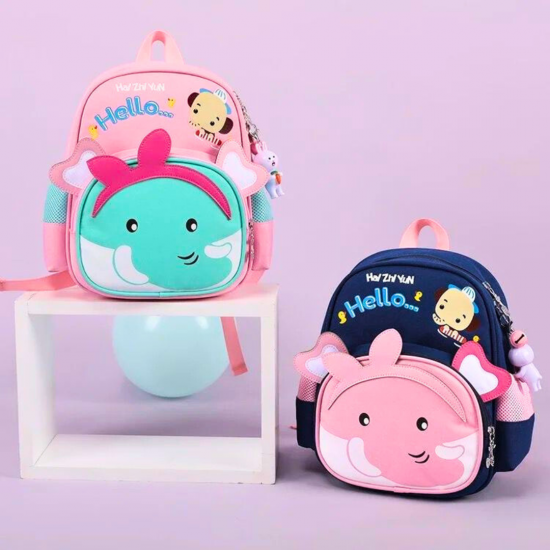 Children's girls' classic backpack with a rabbit and cat design Children's girls' classic backpack with a rabbit and cat design