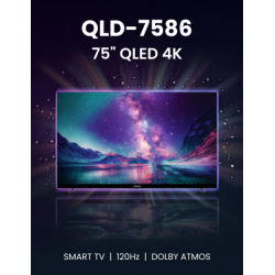 تەلەفزیۆنی زیرەکی 75 ئینج QLED 4K Ultra HD لەگەڵ تەلەفزیۆنی گووگڵ و دەنگی دۆلبی و 120 هێرتز - NEWAL - QLD-7586 