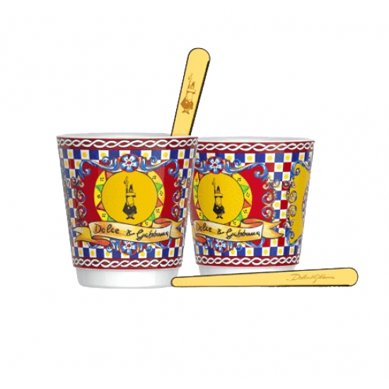 Bialetti Dolce & Gabbana Two porcelain cups and two gold spoons set
