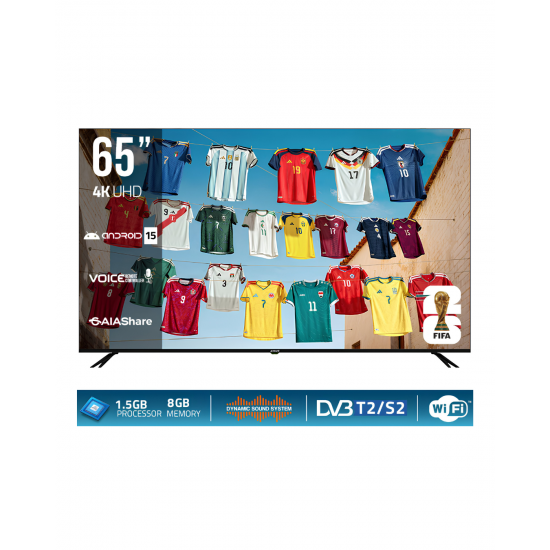 UHD-6546 - NEWAL - تەلەفزیۆنی زیرەکی 65 ئینج 4K Ultra HD لەگەڵ سیستەمی ئەندرۆید – کۆنترۆڵی دەنگ، شاشەی بێ چوارچێوە، و وایفای