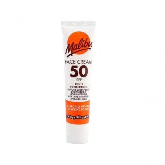 Malibu ضد الماء 40 مل من (50SPF)كريم  الوجة للوقاية من الشمس