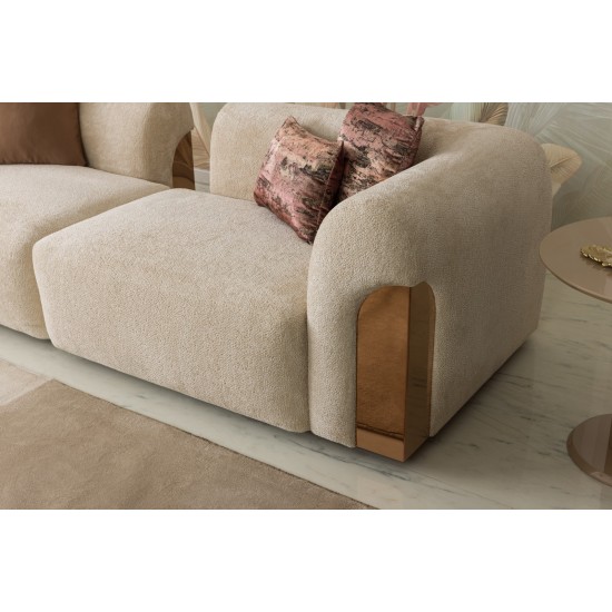Modern living room set: a beige velvet upholstered chair and a sofa 3 pieces Modern living room set: a beige velvet upholstered chair and a sofa 3 pieces