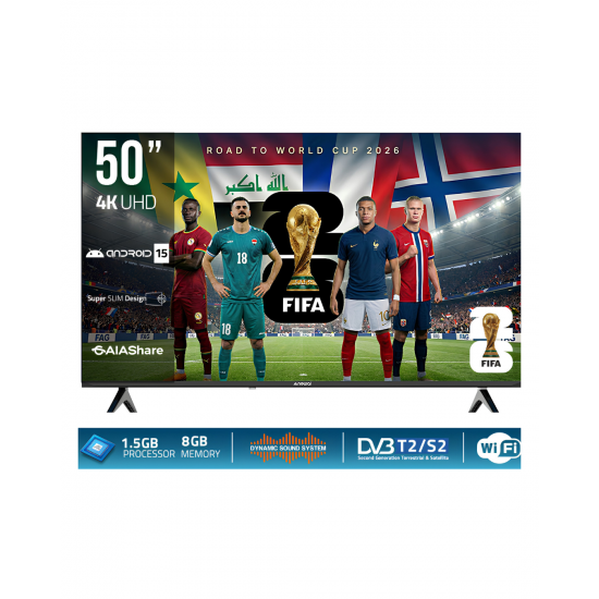 تەلەفزیۆنی زیرەکی 50 ئینج 4K Ultra HD – ئەندرۆید، دیزاینێکی بێ ڕوکاری تەنک، وای فای ناوەکی لەگەڵ هاوبەشکردنی شاشە UHD-5046 NEWAL تەلەفزیۆنی زیرەکی 50 ئینج 4K Ultra HD – ئەندرۆید، دیزاینێکی بێ ڕوکاری تەنک، وای فای ناوەکی لەگەڵ هاوبەشکردنی شاشە UHD-5046 NEWAL